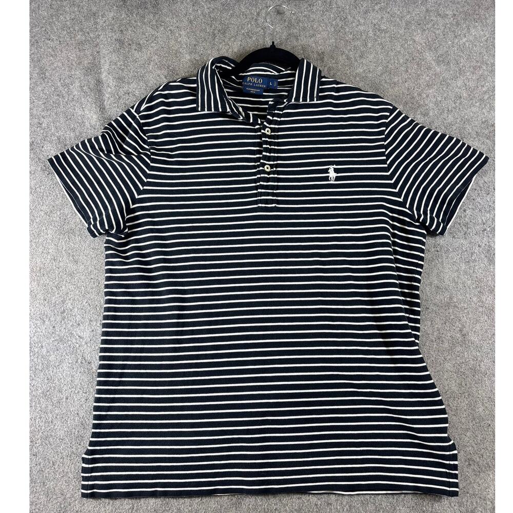 Polo Ralph Lauren Shirt Mens Large Blue Striped Featherweight Mesh Golf Preppy